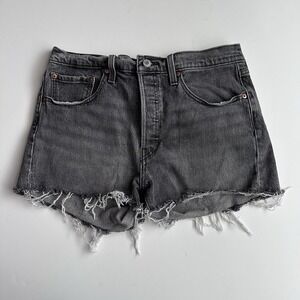 Levi's 501 Cut Off Shorts Women's Size 30 Black Denim Button Fly Raw Hem